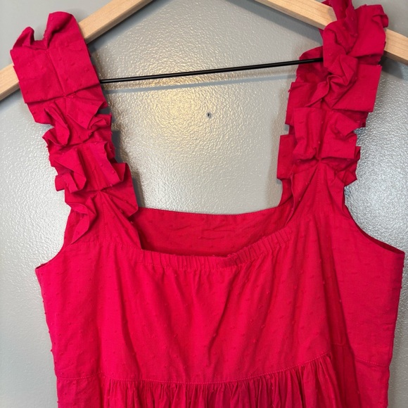 LAKE Pajamas Medium Lolly Swiss Dot Cotton Poplin Ruffle Dress Heatwave Pink - Picture 4 of 7